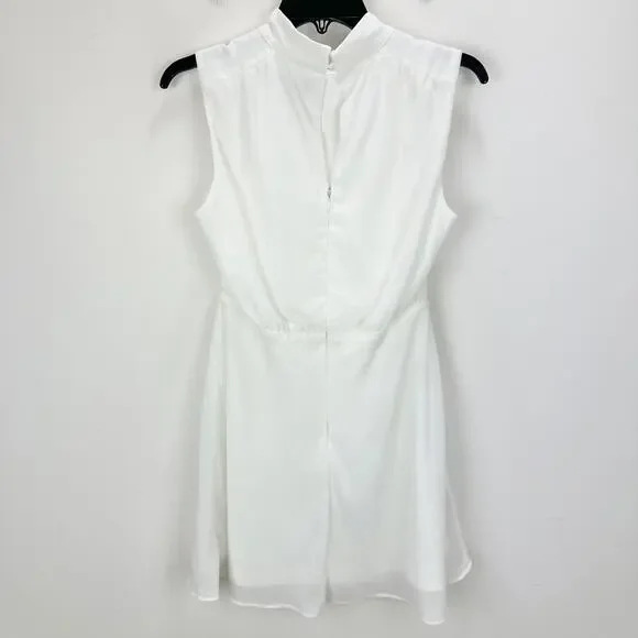 Lulus Classic Elegance White Chiffon Sleeveless Mock Neck Mini Dress Medium - Picture 8 of 10